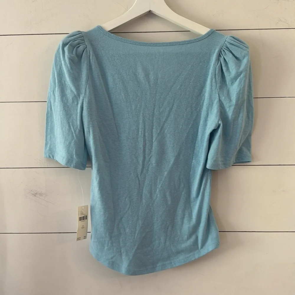 NWT Anthropologie Puff Sleeve Henley Top in Iris Blue Size XXS
